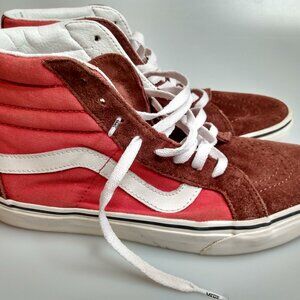 Vans Sk8-Hi Sneakers Men’s 8 Womens 9.5 Brown Orange White Suede Canvas High-Top